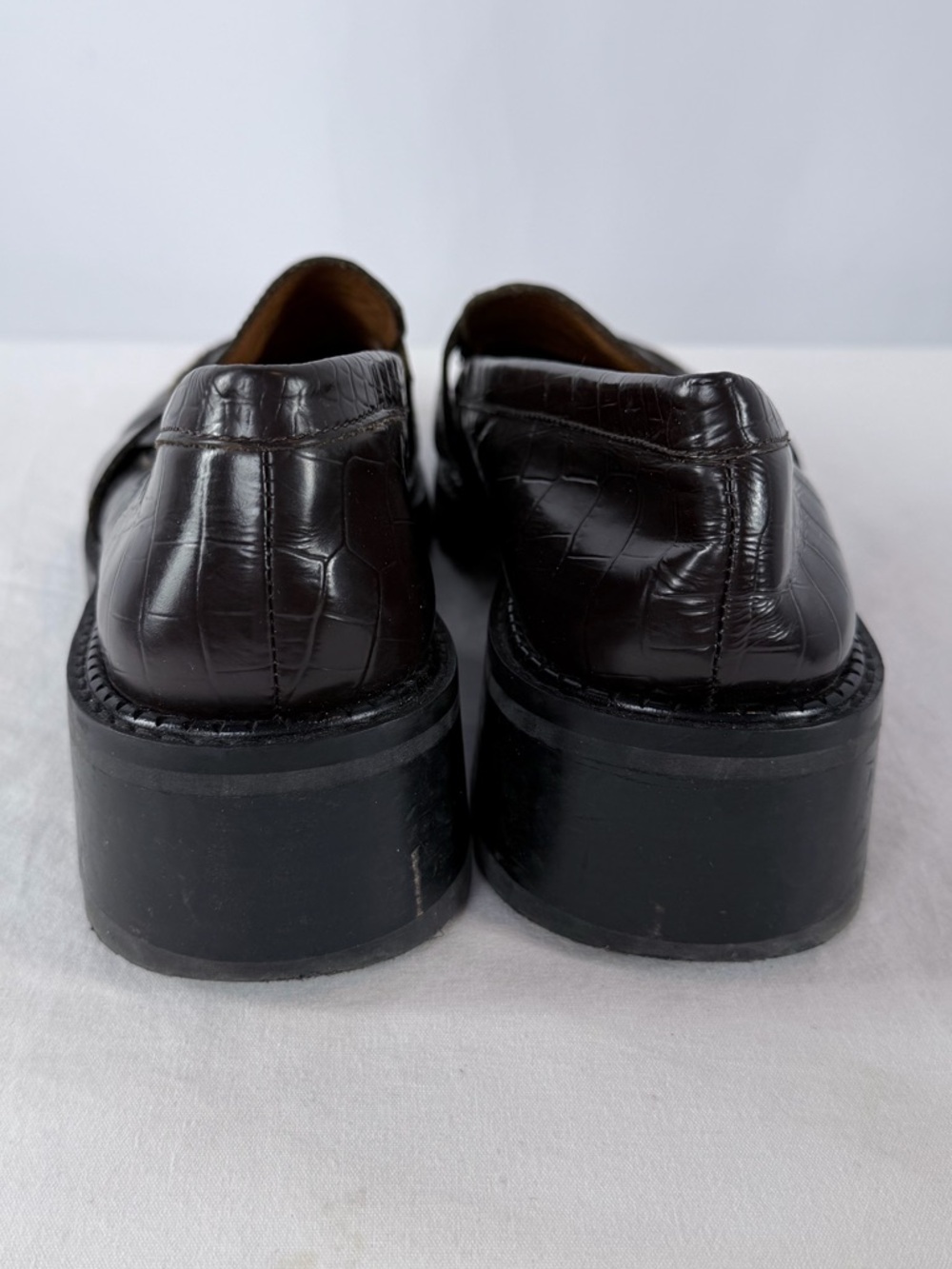 & Other Stories Croc Embossed Block Heel Loafers in Dark Brown Size 10.5 - Picture 6 of 11